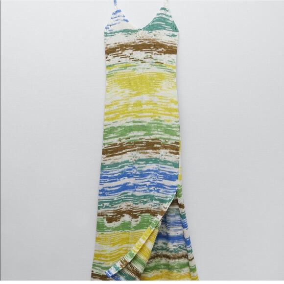 Zara Women's Knit Variegated Striped Long Maxi Dress Multicolor Size Medium‎ - Picture 2 of 14